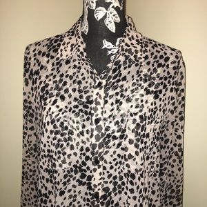 🐯 Leopard button down sheer blouse with pockets